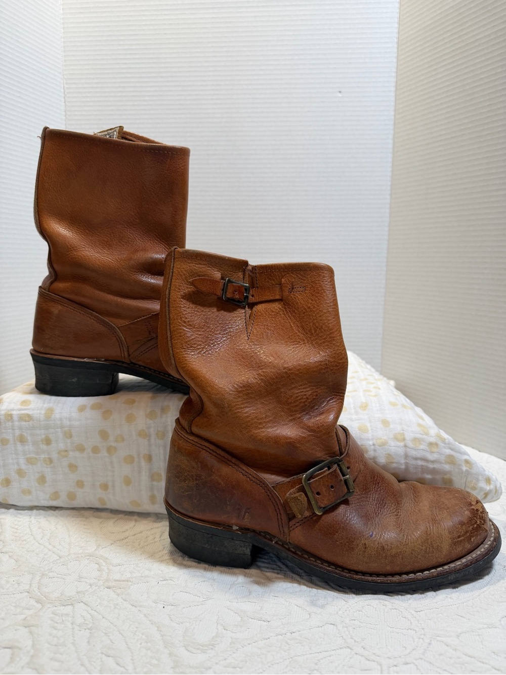 Vintage Frye Engineer Harness Brown Leather Boots Women 9 M USA